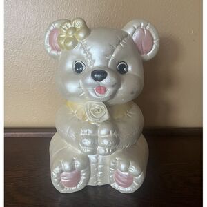 Quilted Ceramic Baby Teddy Bear Coin‎ Piggy Bank Vintage 9" Kmart W/ Stopper